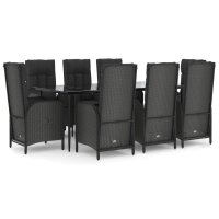 vidaXL 9-tlg. Garten-Essgruppe mit Kissen Schwarz Poly...