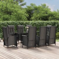 vidaXL 9-tlg. Garten-Essgruppe mit Kissen Schwarz Poly...