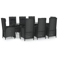 vidaXL 9-tlg. Garten-Essgruppe mit Kissen Schwarz Poly...