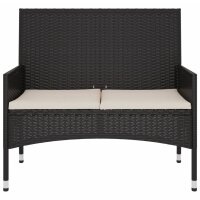 vidaXL Gartenbank 2-Sitzer mit Kissen Schwarz Poly Rattan