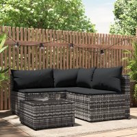 vidaXL 4-tlg. Garten-Lounge-Set mit Kissen Grau Poly Rattan