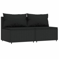 vidaXL Garten-Mittelsofas mit Kissen 2 Stk. Schwarz Poly Rattan