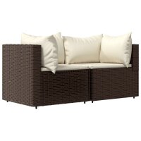 vidaXL Garten-Ecksofas mit Kissen 2 Stk. Braun Poly Rattan