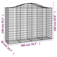 vidaXL Gabionen mit Hochbogen 18Stk. 200x50x140/160cm Verzinktes Eisen