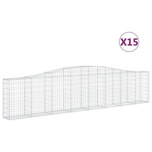 vidaXL Gabionen mit Hochbogen 15 Stk. 400x30x80/100cm Verzinktes Eisen