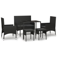 vidaXL 6-tlg. Garten-Lounge-Set mit Kissen Schwarz Poly Rattan