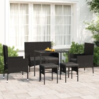 vidaXL 6-tlg. Garten-Lounge-Set mit Kissen Schwarz Poly Rattan