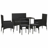 vidaXL 6-tlg. Garten-Lounge-Set mit Kissen Schwarz Poly Rattan