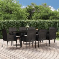 vidaXL 9-tlg. Garten-Essgruppe mit Kissen Schwarz Poly...