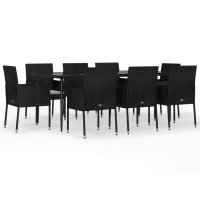 vidaXL 9-tlg. Garten-Essgruppe mit Kissen Schwarz Poly...