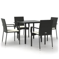 vidaXL 5-tlg. Garten-Essgruppe mit Kissen Schwarz Poly...