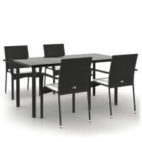 vidaXL 5-tlg. Garten-Essgruppe mit Kissen Schwarz Poly...