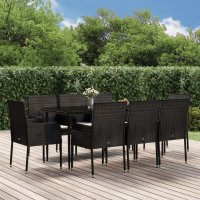 vidaXL 9-tlg. Garten-Essgruppe mit Kissen Schwarz Poly...
