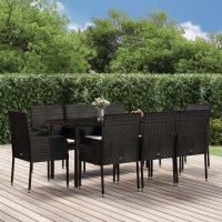 vidaXL 9-tlg. Garten-Essgruppe mit Kissen Schwarz Poly...