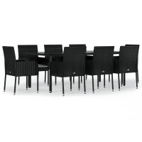 vidaXL 9-tlg. Garten-Essgruppe mit Kissen Schwarz Poly...