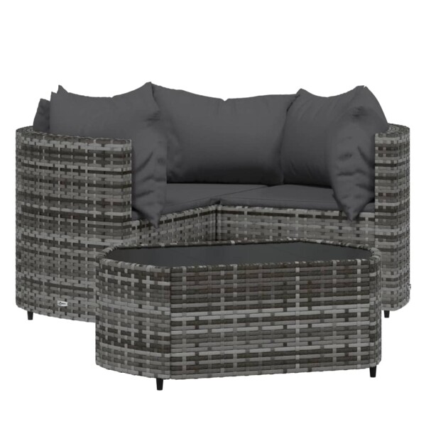 vidaXL 4-tlg. Garten-Lounge-Set mit Kissen Grau Poly Rattan