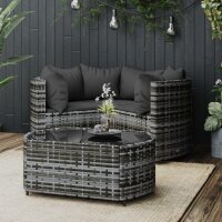 vidaXL 4-tlg. Garten-Lounge-Set mit Kissen Grau Poly Rattan