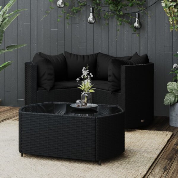 vidaXL 4-tlg. Garten-Lounge-Set mit Kissen Schwarz Poly Rattan