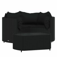 vidaXL 4-tlg. Garten-Lounge-Set mit Kissen Schwarz Poly Rattan