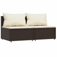 vidaXL Garten-Mittelsofas mit Kissen 2 Stk. Braun Poly Rattan