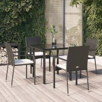 vidaXL 5-tlg. Garten-Essgruppe mit Kissen Schwarz Poly...