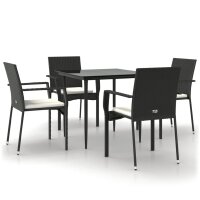 vidaXL 5-tlg. Garten-Essgruppe mit Kissen Schwarz Poly...
