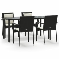 vidaXL 5-tlg. Garten-Essgruppe mit Kissen Schwarz Poly...