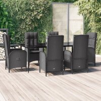 vidaXL 7-tlg. Garten-Essgruppe mit Kissen Schwarz Poly...