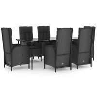 vidaXL 7-tlg. Garten-Essgruppe mit Kissen Schwarz Poly...