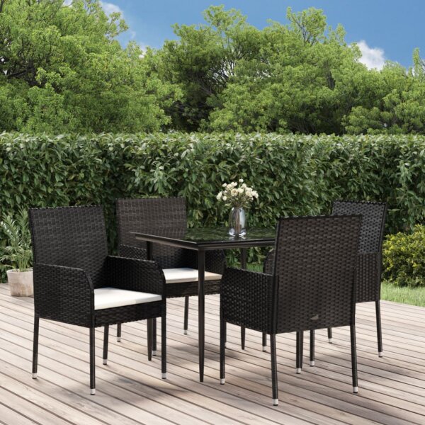 vidaXL 5-tlg. Garten-Essgruppe mit Kissen Schwarz Poly Rattan