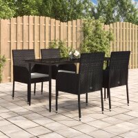 vidaXL 5-tlg. Garten-Essgruppe mit Kissen Schwarz Poly...