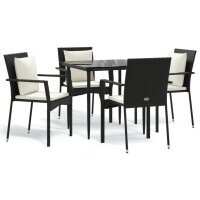 vidaXL 5-tlg. Garten-Essgruppe mit Kissen Schwarz Poly Rattan