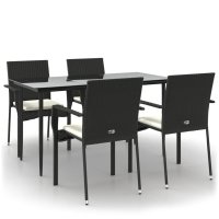 vidaXL 5-tlg. Garten-Essgruppe mit Kissen Schwarz Poly...