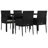 vidaXL 5-tlg. Garten-Essgruppe mit Kissen Schwarz Poly Rattan