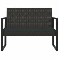 vidaXL Gartenbank mit Kissen Schwarz 106 cm Poly Rattan