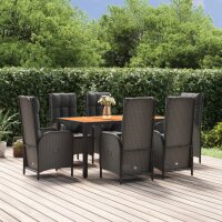vidaXL 7-tlg. Garten-Essgruppe mit Kissen Schwarz Poly...
