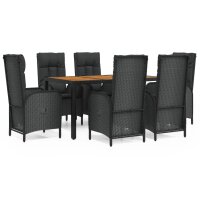 vidaXL 7-tlg. Garten-Essgruppe mit Kissen Schwarz Poly...