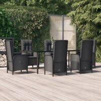 vidaXL 7-tlg. Garten-Essgruppe mit Kissen Schwarz Poly...