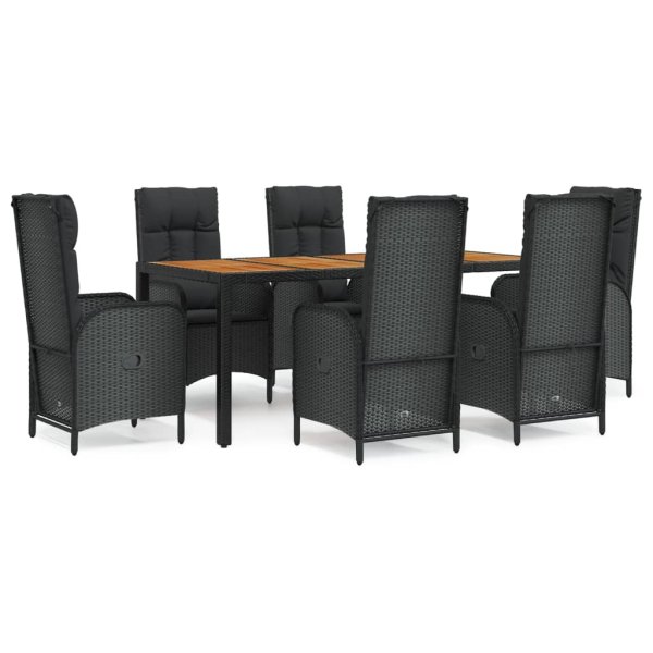 vidaXL 7-tlg. Garten-Essgruppe mit Kissen Schwarz Poly Rattan