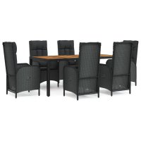 vidaXL 7-tlg. Garten-Essgruppe mit Kissen Schwarz Poly...