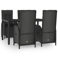 vidaXL 5-tlg. Garten-Essgruppe mit Kissen Schwarz Poly Rattan