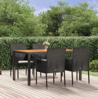 vidaXL 5-tlg. Garten-Essgruppe mit Kissen Schwarz Poly Rattan