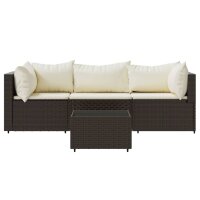 vidaXL 4-tlg. Garten-Lounge-Set mit Kissen Braun Poly Rattan