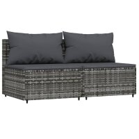 vidaXL Garten-Mittelsofas mit Kissen 2 Stk. Grau Poly Rattan