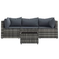 vidaXL 4-tlg. Garten-Lounge-Set mit Kissen Grau Poly Rattan