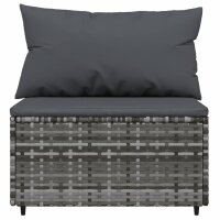 vidaXL Garten-Mittelsofa mit Kissen Grau Poly Rattan