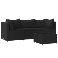 vidaXL 4-tlg. Garten-Lounge-Set mit Kissen Schwarz Poly...