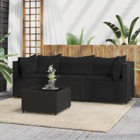 vidaXL 4-tlg. Garten-Lounge-Set mit Kissen Schwarz Poly...