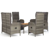 vidaXL 5-tlg. Garten-Essgruppe mit Kissen Grau Poly Rattan