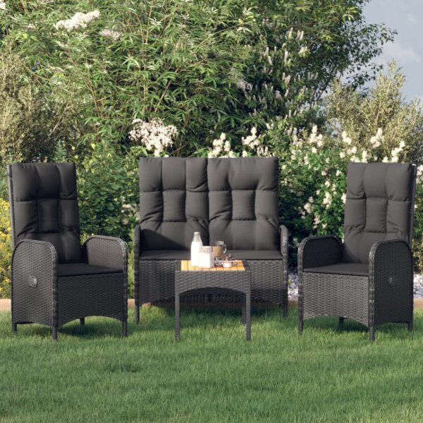 vidaXL 4-tlg. Garten-Essgruppe mit Kissen Schwarz Poly Rattan